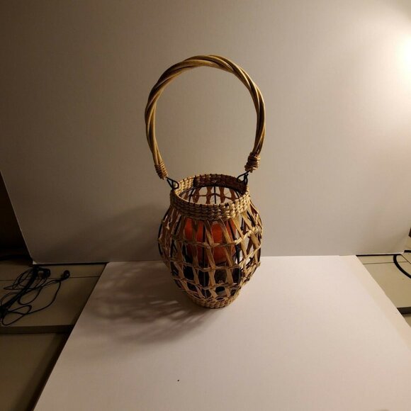 Rustic Woven And Metal Candle Holder With Candle - Picture 6 of 6